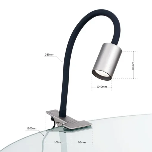 LED klemlamp Kurt nikkel-mat