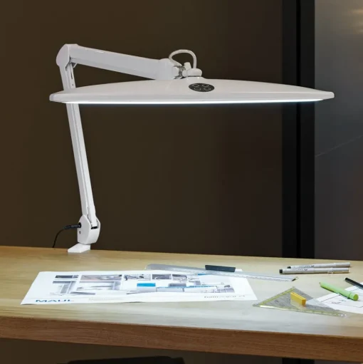 LED klemlamp MAULwerk, wit, hoogte 50 cm, dimbaar