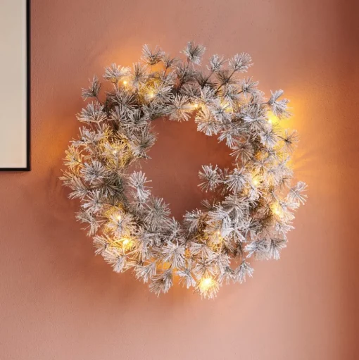LED krans Alfi, groen/sneeuw, Ø 45 cm