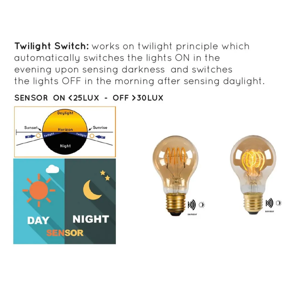 LED lamp E27 A60 4W 2.200K amber dag/nacht sensor