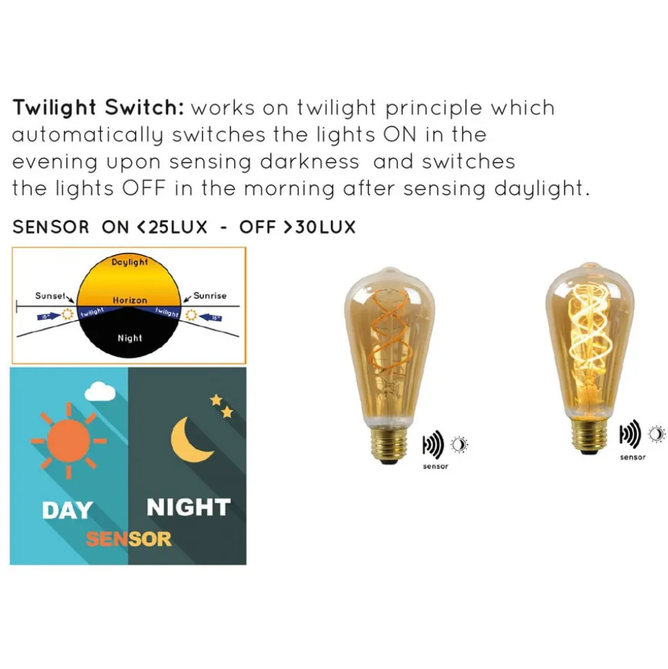 LED lamp E27 ST64 4W 2.200K amber met sensor