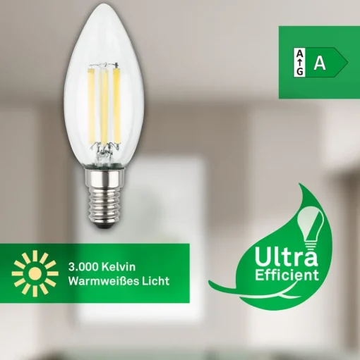 LED lamp kaars E14 2,5W helder 3000K 525 lm EEK A 2er