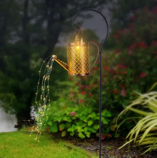 LED lamp op zonne-energie 336523, goud, gieter, grondspies, metaal