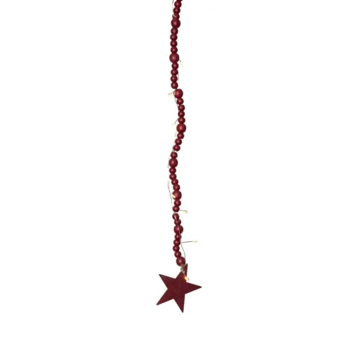 LED lichtketting Beady, rood, houten kralen, 150 cm, batterij