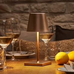 LED oplaadbare tafellamp Nuindie mini, USB-C, brons, IP54, dimbaar.