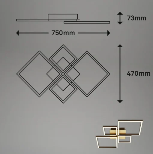 LED plafondlamp Frame, goud, dimbaar, 4-lamps