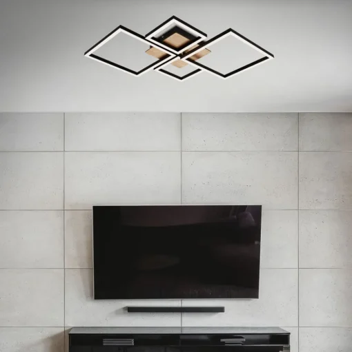 LED plafondlamp Frame, Step dim, 4-lamps hout