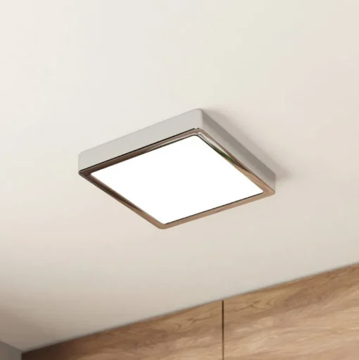 LED plafondlamp Fueva 5 IP44 3000K chroom 21x21cm