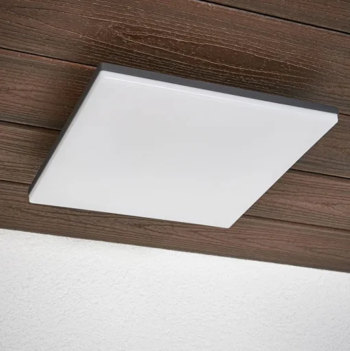 LED plafondlamp Henni, IP65, sensor, 30x30 cm, antraciet