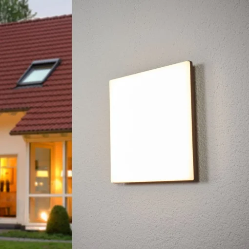 LED plafondlamp Henni, IP65, sensor, 30x30 cm, antraciet