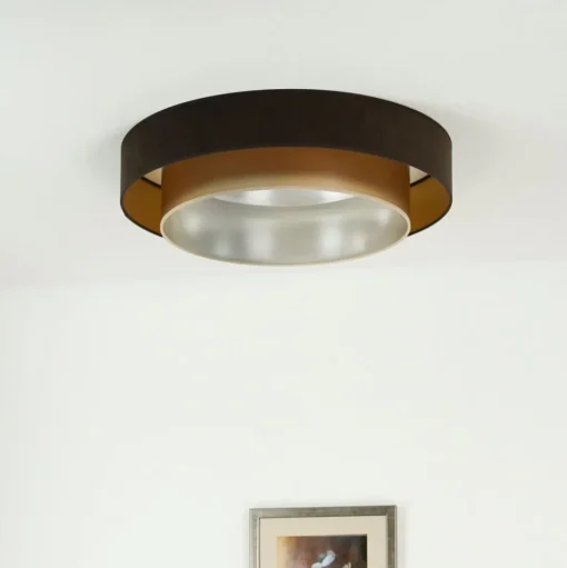 LED plafondlamp Luneta, fluweel bruin/goud, Ø 60 cm, 3-traps dimbaar