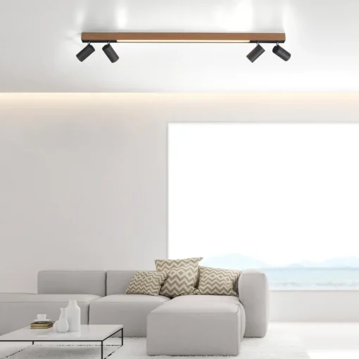LED plafondlamp PURE Lines, 120 cm, zwart, hout, afstandsbediening