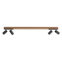 LED plafondlamp PURE Lines, 120 cm, zwart, hout, afstandsbediening