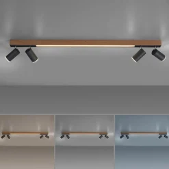 LED plafondlamp PURE Lines, 120 cm, zwart, hout, afstandsbediening