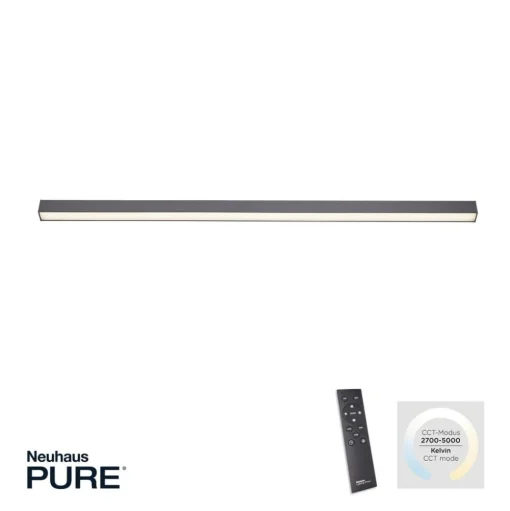 LED plafondlamp PURE Lines, 110 cm, antraciet, CCT, afstandsbediening