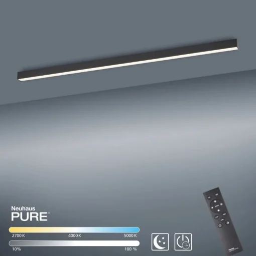 LED plafondlamp PURE Lines, 110 cm, antraciet, CCT, afstandsbediening