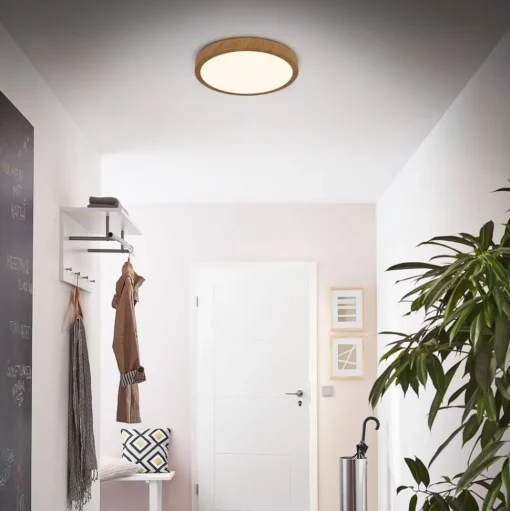 LED plafondlamp Runa Wood houtlook 3.000 K Ø38cm