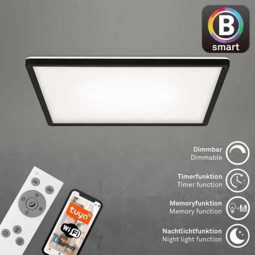 LED plafondlamp Slim zwart Dime CCT 42x42cm