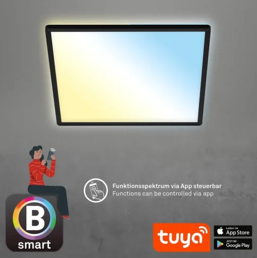 LED plafondlamp Slim zwart Dime CCT 42x42cm