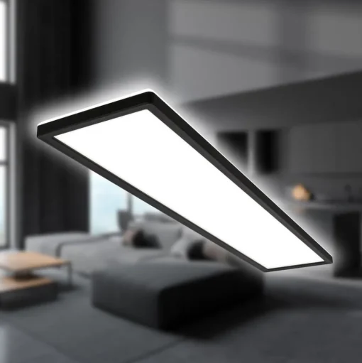 LED plafondlamp Tava, zwart, kunststof, 98cm, achtergrondverlichting