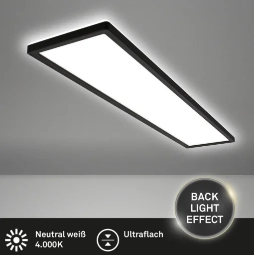 LED plafondlamp Tava, zwart, kunststof, 98cm, achtergrondverlichting