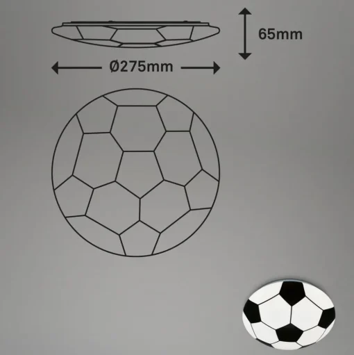 LED plafondlamp Voetbal, zwart/wit, Ø 27,5cm