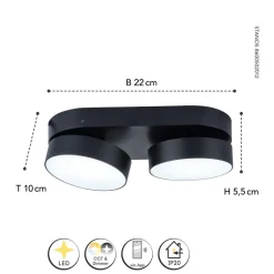 LED plafondspot Stanos, CCT, 2-lamps, zwart