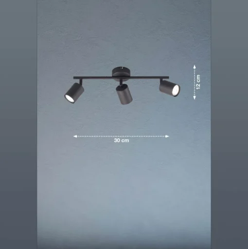 LED plafondspot Vano zwart, 3-lamps lang