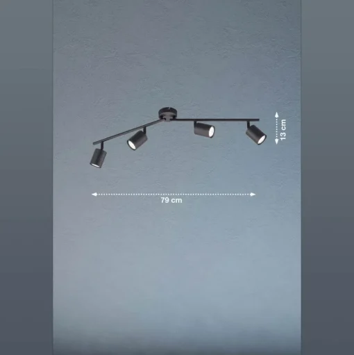 LED plafondspot Vano, zwart, 4-lamps