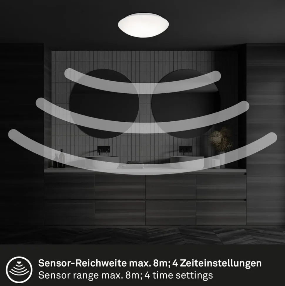LED sensor plafondlamp Elipso IP44 4.000K Ø28cm