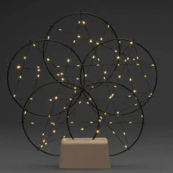 LED sfeerlamp 5 kleine ringen, met houten voet