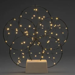 LED sfeerlamp 5 kleine ringen, met houten voet