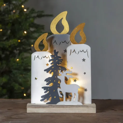 LED sfeerlamp Fauna met kaarsen, boom en hert