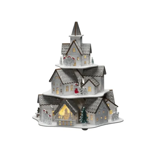 LED sfeerlamp houtsilhouet huizen, wit