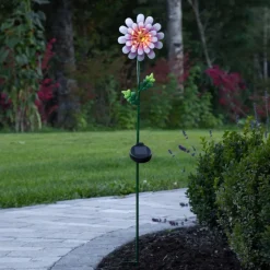 LED solarlamp pink Daisy in bloemen-vorm