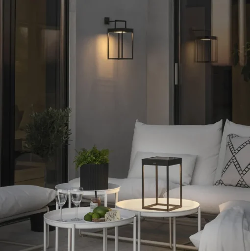 LED solarlantaarn Portofino, wand / tafel, zwart