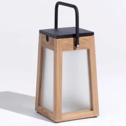 LED solarlantaarn Tecka draagbaar, teak 25 cm