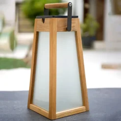 LED solarlantaarn Tecka, teakhout natuur, 39 cm