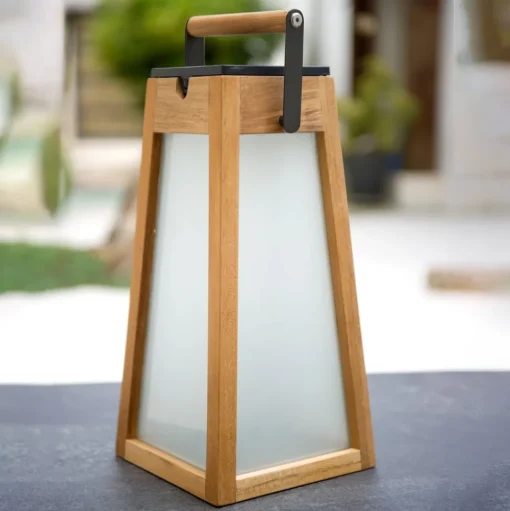 LED solarlantaarn Tecka, teakhout natuur, 39 cm