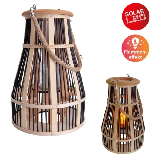 LED solar-sfeerlamp korf, 34 cm, zwart/natuur