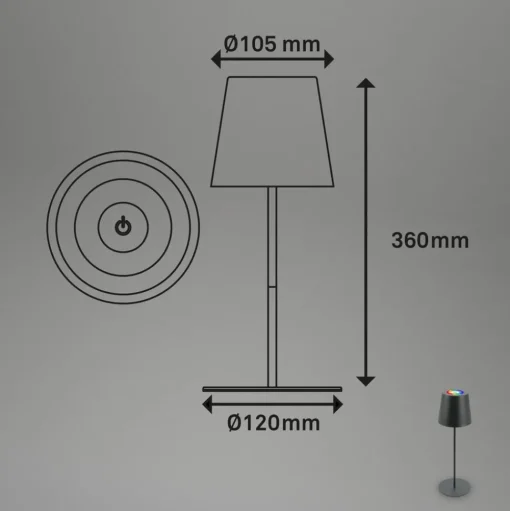 LED tafellamp 7507015, antraciet RGBW IP44 touchdimmer