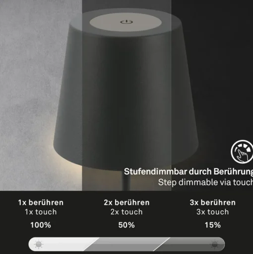 LED tafellamp 7508015, antraciet 2.700 K IP44 Touchdim