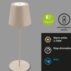 LED tafellamp 7508011, beige, 2.700 K IP44 touchdimmer