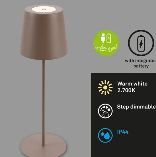 LED tafellamp 7508012, bruin, 2.700 K IP44 touchdimmer