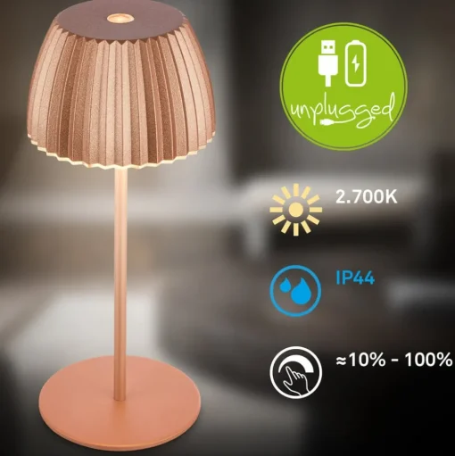 LED tafellamp Brilo unplugged Riffle, 20 cm, koper