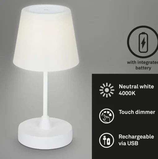 LED tafellamp Campi, oplaadbare batterij, dimbaar, wit