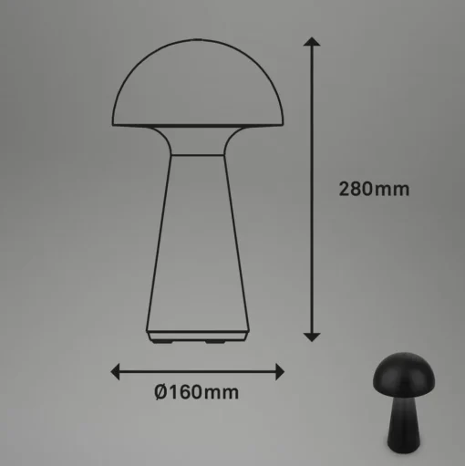 LED tafellamp Fungo, oplaadbaar, zwart