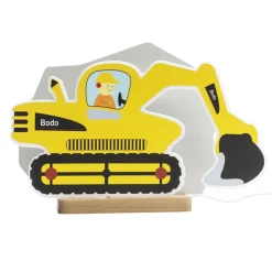 LED tafellamp graafmachine, geel, 20 cm, dimbaar, hout/acryl