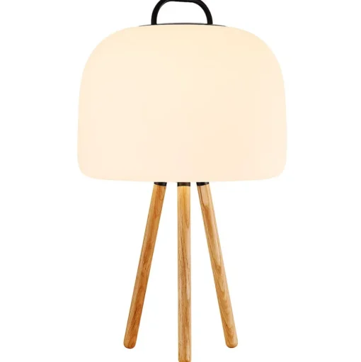 LED tafellamp Kettle Tripod hout, kap 36cm