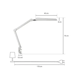 LED tafellamp MAULcraft, wit, 52 cm, klemvoet, dimbaar